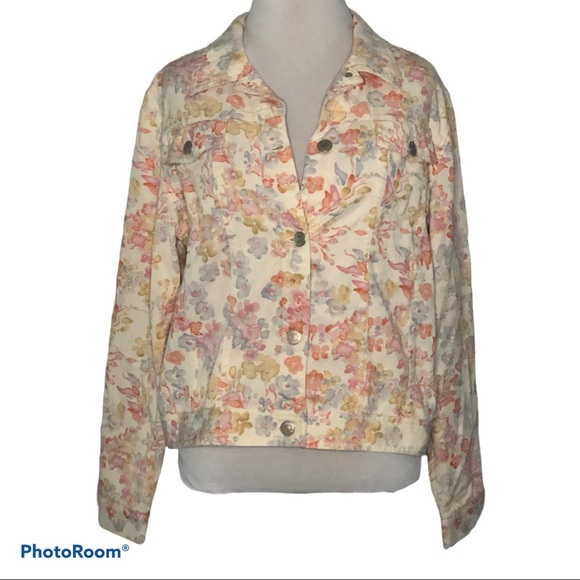 Kate Hill floral denim jacket-size 14P - Picture 1 of 8